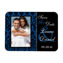 Cobalt Blue och Black Damask Spara datum magneter