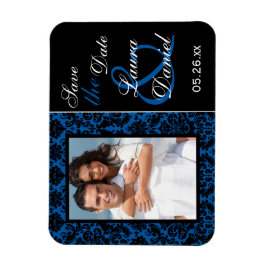 Cobalt Blue och Black Damask Spara datum magneter