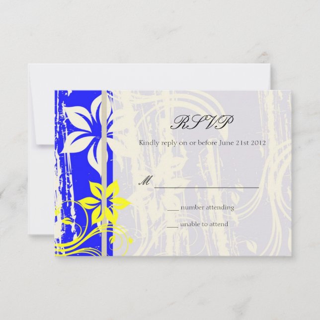 Cobalt Blue och Gult Swirl Bröllop OSA Kort (Framsida)