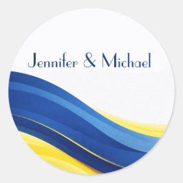 Cobalt Blue och Lemon Yellow Bröllop Runt Klistermärke