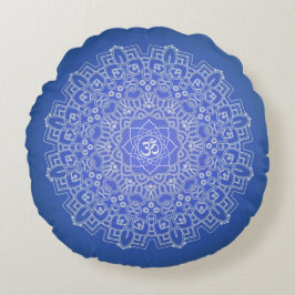 Cobalt Blue Om Mandala Meditation Round Pillow Rund Kudde