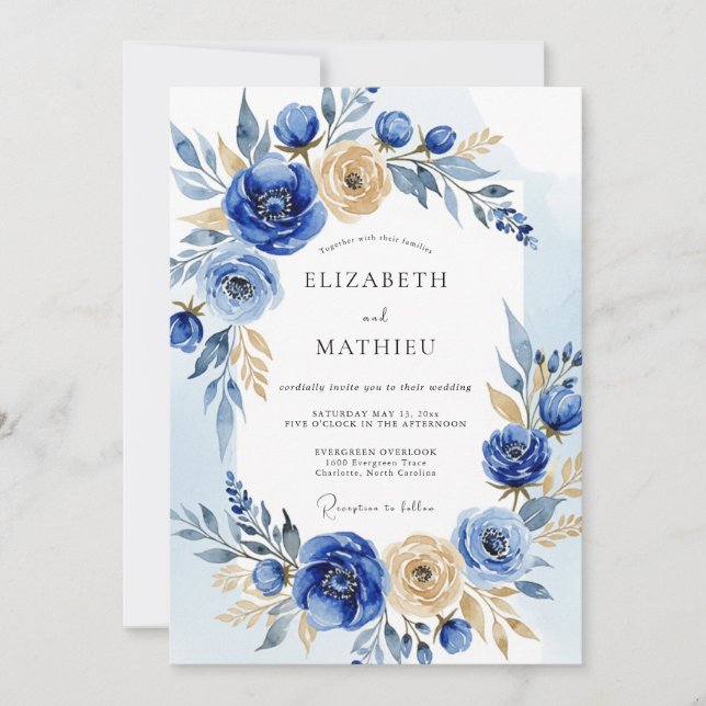 Cobalt Blue Opulent Winter Wedding Inbjudningar (Framsida)