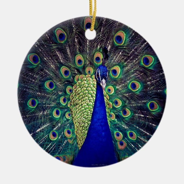 Cobalt Blue Peacock Julgransprydnad Keramik (Framsidan)