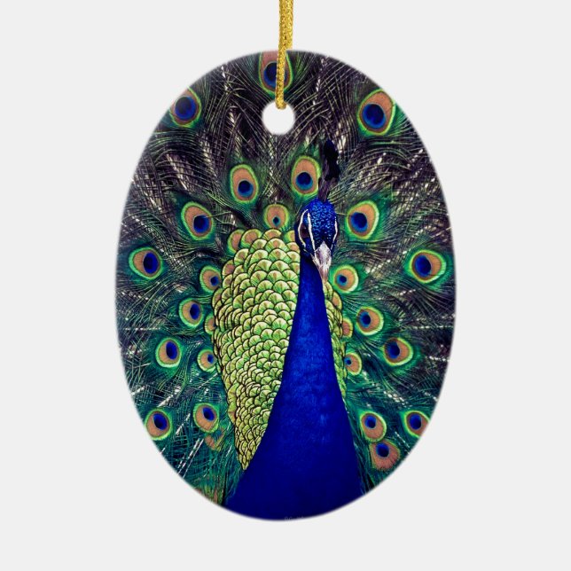 Cobalt Blue Peacock Julgransprydnad Keramik (Framsidan)
