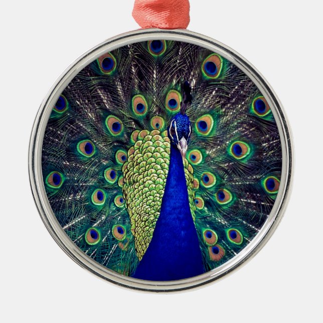 Cobalt Blue Peacock Julgransprydnad Metall (Framsidan)