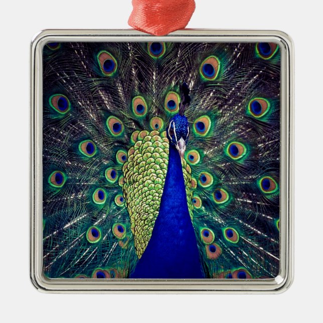 Cobalt Blue Peacock Julgransprydnad Metall (Framsidan)