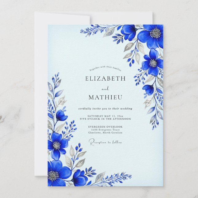 Cobalt Blue Pristine Winter Wedding Inbjudningar (Framsida)