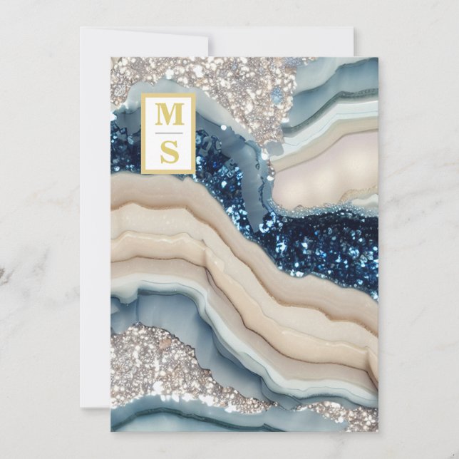 *~ Cobalt Blue QR Ivory Agate AR66 OSA Bröllop Inbjudningar (Framsida)