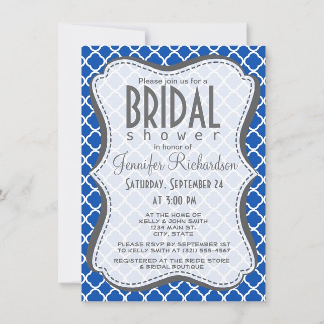 Cobalt Blue Quatrefoil Inbjudningar (Framsida)