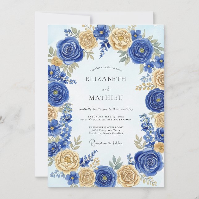 Cobalt Blue Regal Spring Wedding Inbjudningar (Framsida)