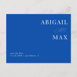 Cobalt Blue Simple Bröllop spara datum Vykort
