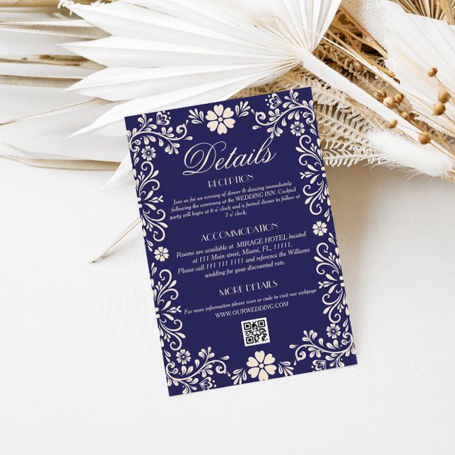 Cobalt Blue Talavera Wedding Qr code Details Tilläggskort (Skapare uppladdad)