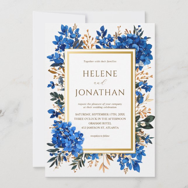 Cobalt Blue Terracotta Elegant Garden Wedding Inbjudningar (Framsida)