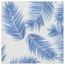Cobalt Blue Tropical Handflatan Lövs Mönster Fabri