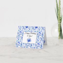 Cobalt Blue Tropical Löv Mönster Grattis på födels Kort