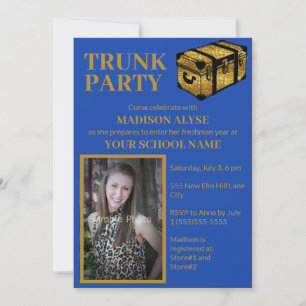 Cobalt Blue Trunk College Dorm Party Photo Inbjudningar