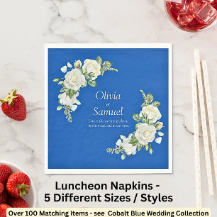 Cobalt Blue & Vit ros Luncheon Pappersservett