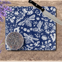 Cobalt Blue White Bee Honeycomb Rustic Chinoiserie