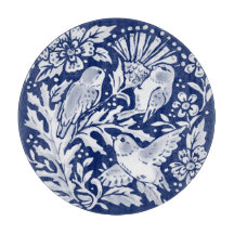 Cobalt Blue White Bird Thistle Rustic Chinoiserie