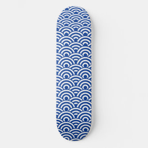Cobalt Blue White Japansk Wave Mönster Skateboard Bräda 19,5 Cm
