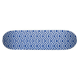 Cobalt Blue White Japansk Wave Mönster Skateboard Bräda 19,5 Cm
