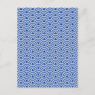 Cobalt Blue White Japansk Wave Mönster Vykort