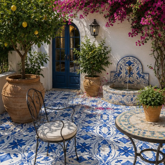 Cobalt Breeze Hand-Painted Blue Mediterranean Kakelplatta (Skapare uppladdad)