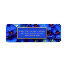Cobalt Gilded Orchid Botanical Return Address Returadress Etikett