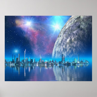Cobalt Island Cites Scifi/Fantasy Art Print Poster
