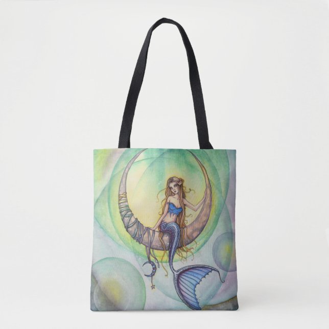Cobalt Måne Sjöjungfru Fantasy Art Tote Bag Tygkasse (Framsida)