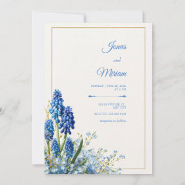 Cobalt Muscari Gold Frame Textured Background Inbjudningar