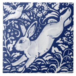 Cobalt Navy Blue Rabbit Bird Dedham Delft Morris  Kakelplatta