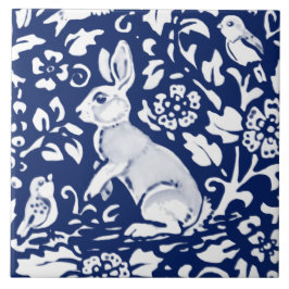 Cobalt Navy Blue Rabbit Bird Dedham Delft Morris Kakelplatta