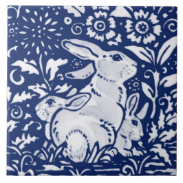 Cobalt Navy Blue Rabbit Bunny Dedham Delft Morris  Kakelplatta