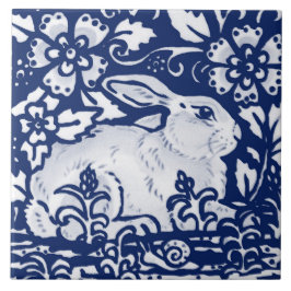 Cobalt Navy Blue Rabbit Bunny Dedham Delft Morris  Kakelplatta