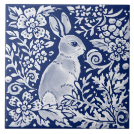 Cobalt Navy Blue Rabbit Woodland Delft Dedham Kakelplatta