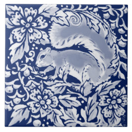Cobalt Navy Blue Woodland Animal Squirrel i Träd Kakelplatta