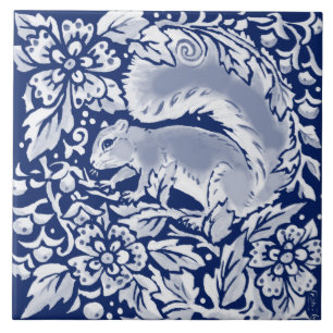 Cobalt Navy Blue Woodland Animal Squirrel i Träd Kakelplatta