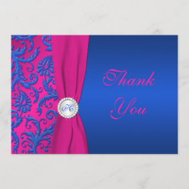 Cobalt och Fuchsia Damask Monogram - tackkort Tack Kort