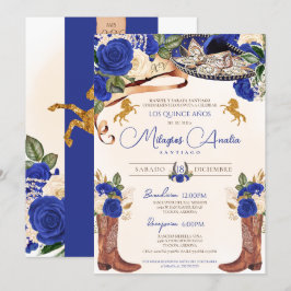 Cobalt Royal Blue Ro Western Charro Quinceañera Inbjudningar