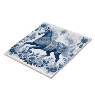 Cobalt Stallion: Botaniskt majestät Kakelplatta