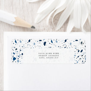 Cobalt Stone Blue Terrazzo Mönster Returadress Etikett