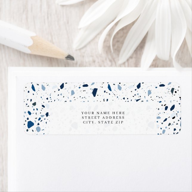 Cobalt Stone Blue Terrazzo Mönster Returadress Etikett (Insitu)