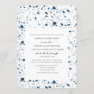 Cobalt Stone Terrazzo Modern Bröllop Inbjudningar