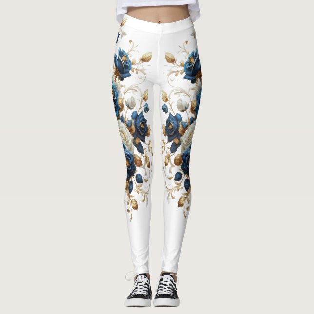 Cobalt White Flowers United Leggings (Framsida)
