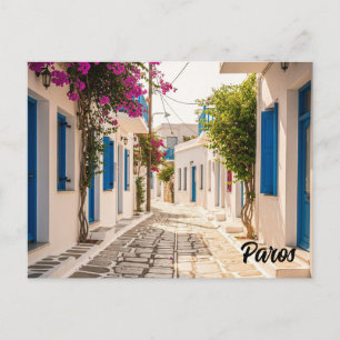 Cobblestone street i Paros Greece Island Travel Vykort