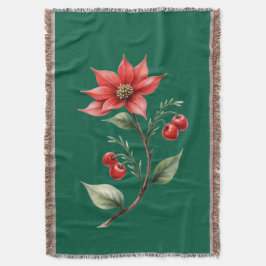 Cobertor Natal verde e Flores Vermelhas Filt