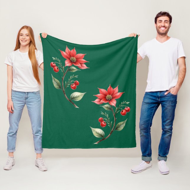 Cobertor Natal verde e Flores Vermelhas Fleecefilt (På plats)