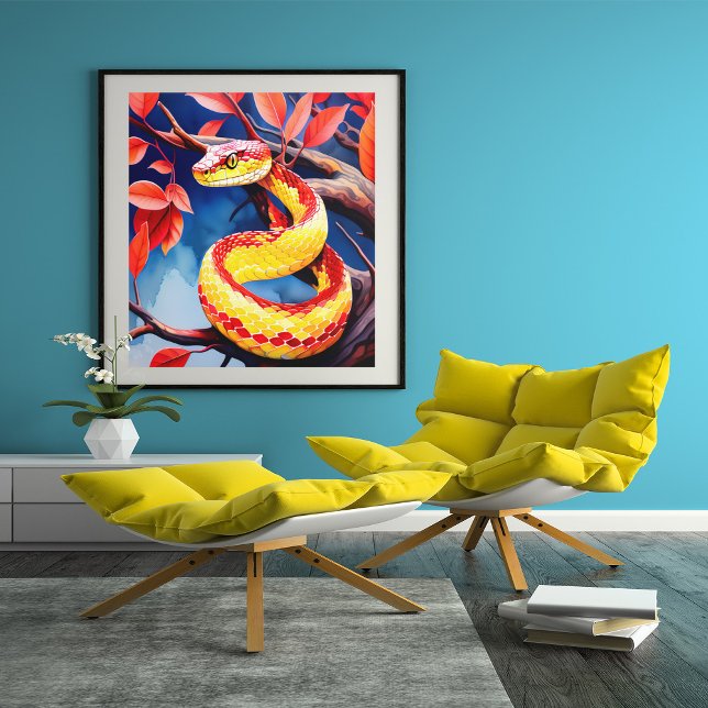 Cobra med pulverröd och gult i träd poster (Skapare uppladdad)