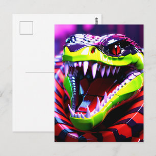 Cobra-orm med kalk grönt läppar och rosa öga brow vykort